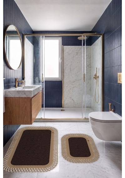 Banyo Paspası Takımı 70x110+50x70 Cm Dış Trikot Acı Kahve & Hasır