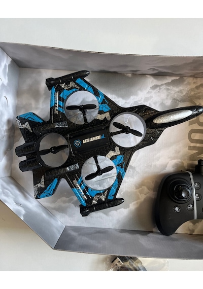 Uzaktan Kumandalı Uçak Dron Thunder Combat Mavi 2.4ghz 360 Derece Dönebilen Led Işıklı Otomati