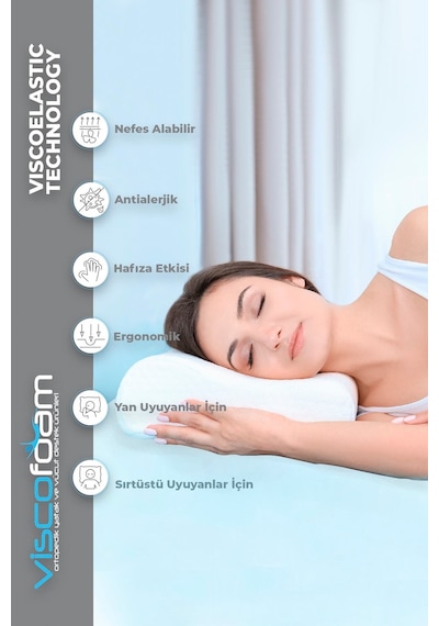 Viscofoam Terletmeyen Boyun Destekli Ortopedik Yastık Jelli Visco Yastık - 57x37x10-7cm