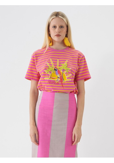 Xint Sarı Pamuk Dokulu Oversize Tişört 602341