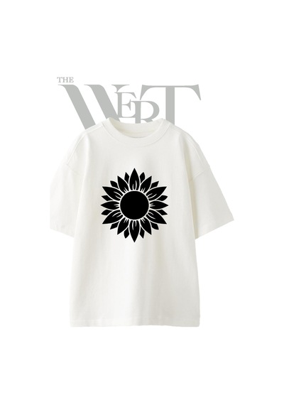 Thewert Sunflower Tasarım Baskılı Ünisex Beyaz Oversize T-shirt
