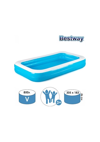 Bestway 54150 Mavi Dikdörtgen Şişme Çocuk Havuzu Mavi