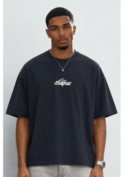 Respire Erkek Sonar Nakış Detaylı Oversize T-shirt Siyah