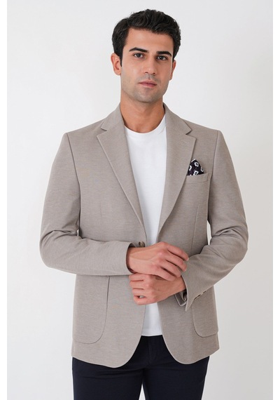 Slim Fit Torba Cepli Esnek Yünlü Bej Ceket C 745