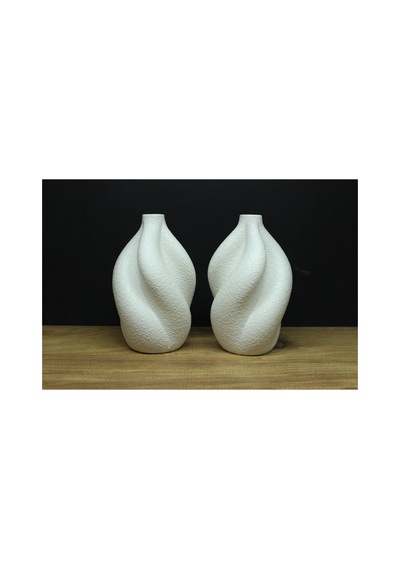 Modern Spiral Tasarım Dekoratif Beyaz Vazo Seti 2 Li Minimalist Ev Dekoru, Kurutulmuş Çiçek İçin Beyaz Beyaz