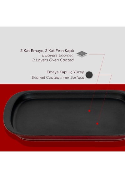 Lava Döküm Dikdörtgen Servis Tabağı Ölçü 32x20cm.-bordo Bordo