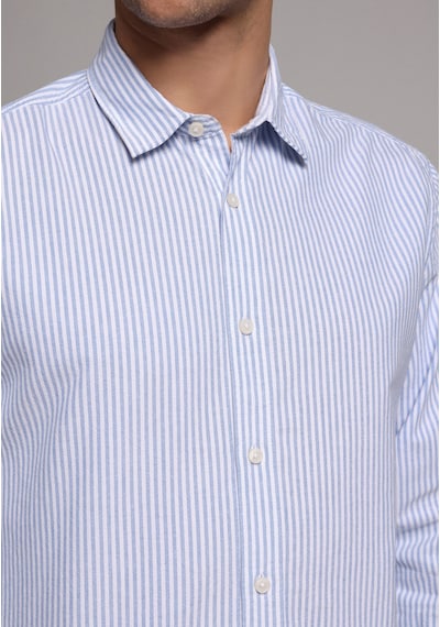 Colin's Colins Regular Fit Shirt Neck Çizgili Erkek Mavi Uzun Kol Gömlek Cl1079703 Q1.v2 Ble Mavi