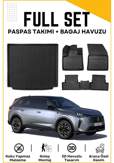 Peugeot 5008 Hybrid 2024 Model Birebir Uyumlu Bagaj Havuzu+paspas Seti