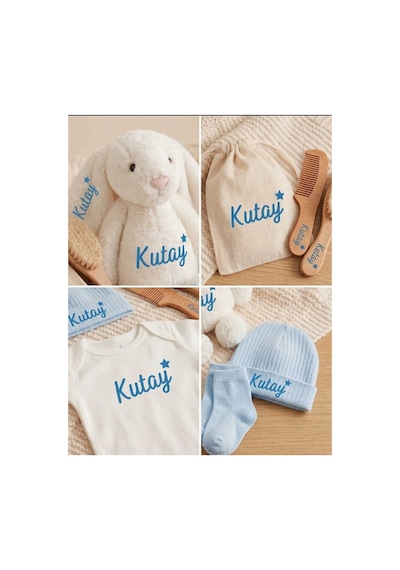 P&m Gift Shop İsme Özel Yenidoğan Bebek Seti Premium Mavi