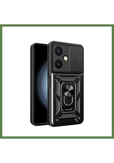 Bezos Vivo Y27 Uyumlu Kılıf Pars Lens Yüzüklü Silikon - Siyah Hb006