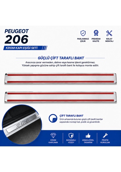 Peugeot 206 Coupe Krom Kapı Eşiği Tk 2Prç Paslanmaz Çelik N11.3993