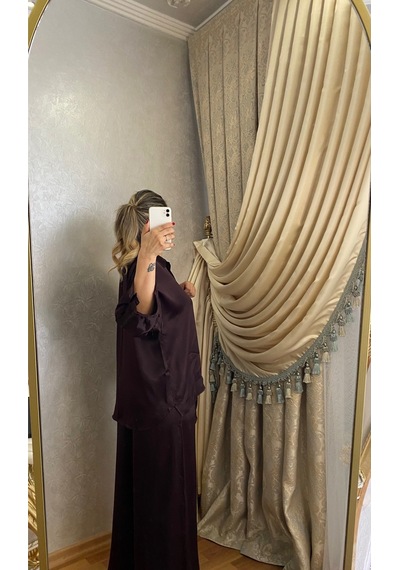 İlayla Saten İkili Takım Kahverengi