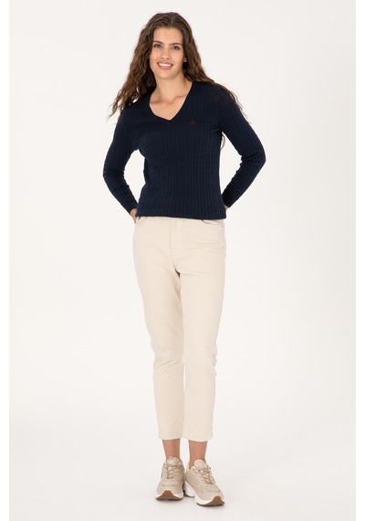 U.S. Polo Assn. Kadın Lacivert V Yaka Basic Kazak 50313625-VR033