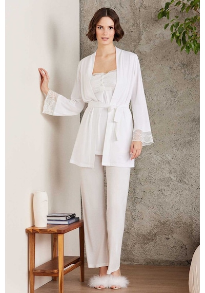 Pierre Cardin 2805 Hamile Lohusa Sabahlıklı Pijama Takım-ekru