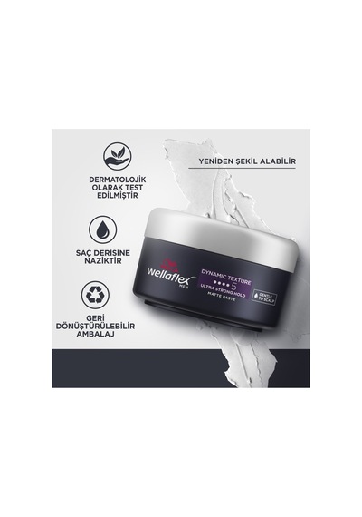 Wellaflex Men Dynamic Texture Dinamik Doku Mat Paste Ultra Strong Hold - 75 Ml