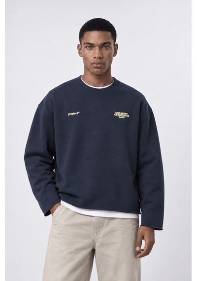 Respire Erkek Cake Baskılı Pis Dikiş Detaylı Oversize Sweatshirt Lacivert