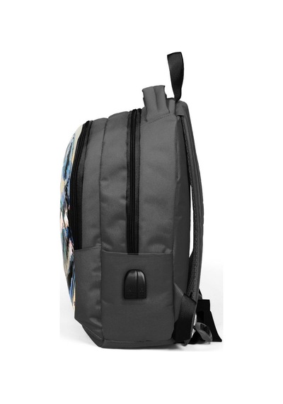 Coral High Kids Gri Siyah Kurt Desenli Üç Bölmeli Usb'li Okul Sırt Çantası 24317