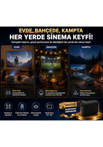 Android Tv 1080p Full Hd Projeksiyon Cihazı Wifi 6 Bluetooth 5.0 Otomatik Keystone Ev Sinema Projektörü