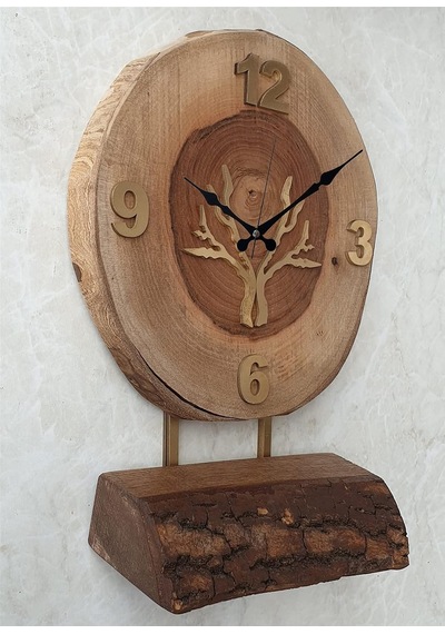 Doğal Masif Ahşap Ağaç Gold Altın Duvar , Masa Saati 25x40 Cm Mks20r9a Diğer