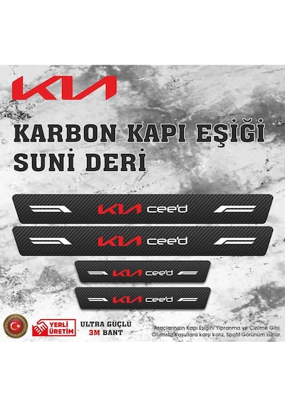Kia Ceed Uyumlu Deri Karbon Kapı Eşiği Koruyucu Bant 4 Adet