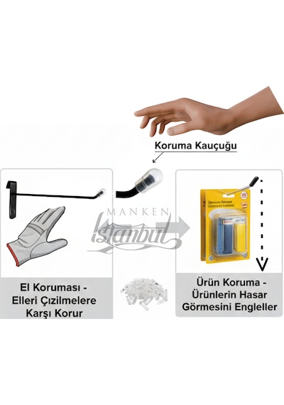 Tel Pano Kancası 10 Cm Kauçuklu Siyah Delüx Ekstra Güçlü Mağaza Raf Askı Kancası 100 Adet