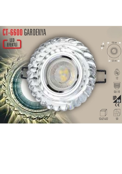 Ct-6600 Gardenya Cam Spot Ampülsüz Led Efekli 5 Adet - 3 W Led Çerçeveli Beyaz