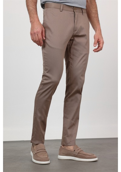 İmza Koyu Bej Yan Cep Düz Paça Armürlü Slim Fit Pamuklu Chino Pantolon 1003260165