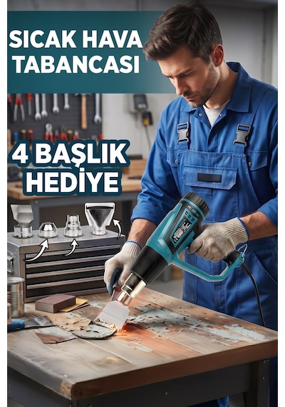 Assur 2000W 2 Kademeli 4 Başlıklı Sıcak Hava Tabancası - 3083