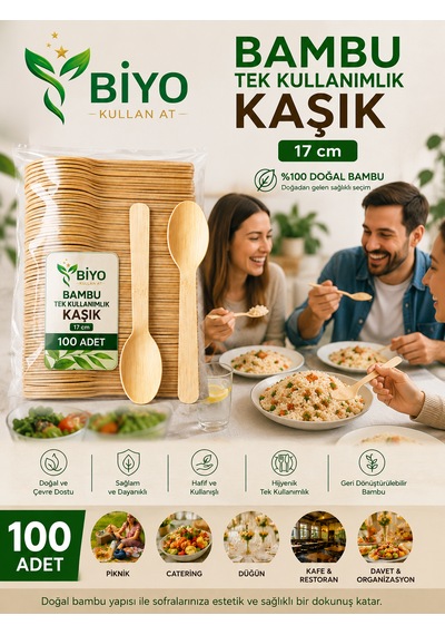 Tek Kullanımlık Bambu Kaşık 100 Adet