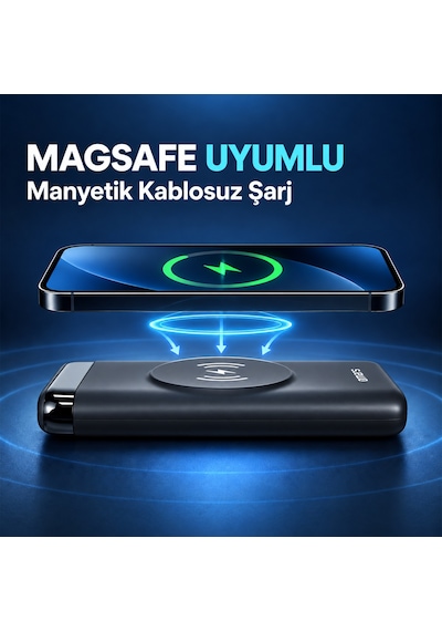 Omars OMWS008 20 W 10000 mAh Kablosuz Led Göstergeli Powerbank Siyah