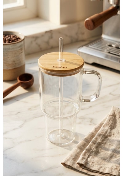 Cooker 800 Ml Cam Pipetli Bambu Kapaklı Bardak Ckr4571 Çok Renkli