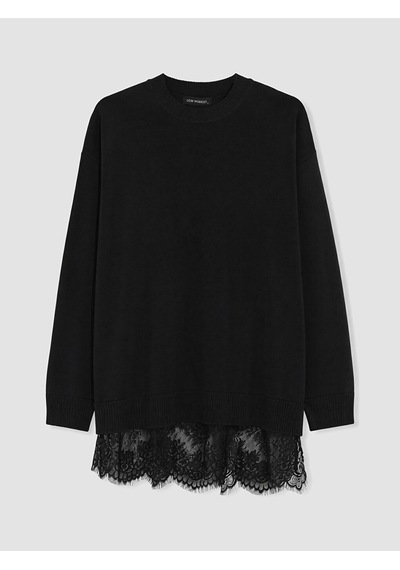 Lcw Modest Siyah Bisiklet Yaka Dantel Detaylı Kadın Triko Tunik