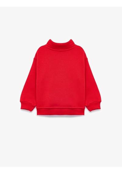 Koton Fiyonk Baskılı Şardonlu Uzun Kollu Fermuarlı Yaka Sweatshirt Kırmızı 7wmg10094ak