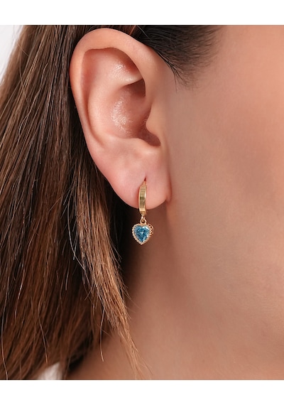 Debora Jewelry 14 Ayar Altın Mavi Taşlı Halka Küpe