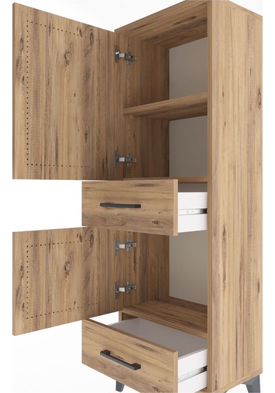Arges Dolap 3 Raflı 2 Çekmeceli 2 Kapaklı 44x30x134 Çam-çam Çam
