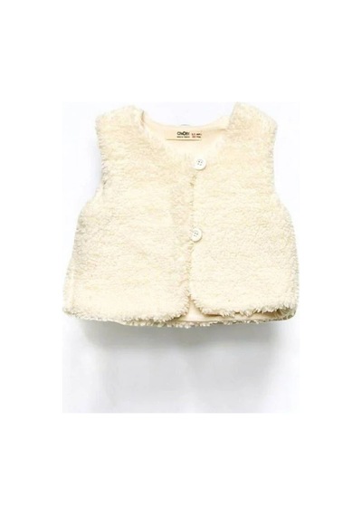Çikoby Kız Bebek Peluş Yelek-14866 Ekru