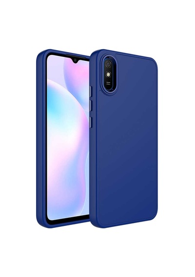 Zore Redmi 9a Kılıf Metal Çerçeve Ve Buton Tasarımlı Silikon Luna Kapak - Laciver Lacivert