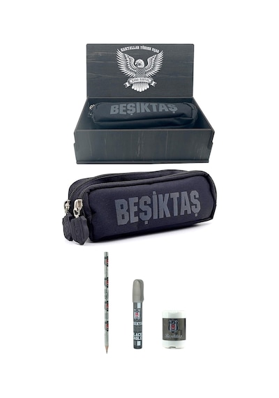 Beşiktaş Kalemlik 2 Bölmeli Ahşap Kutulu 3lü Hediye Set