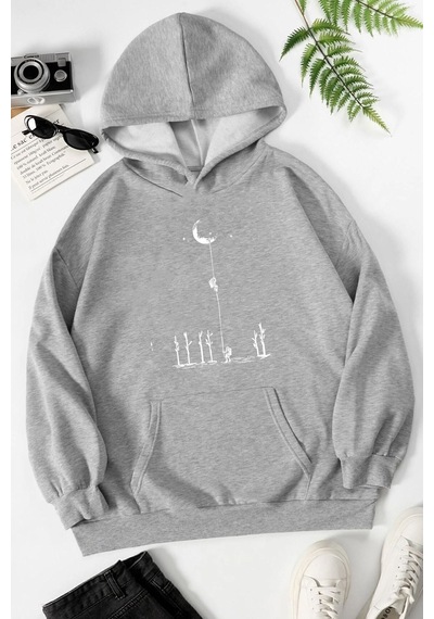 Uyguntarz Unisex Uzay Temalı Sweatshirt Gri