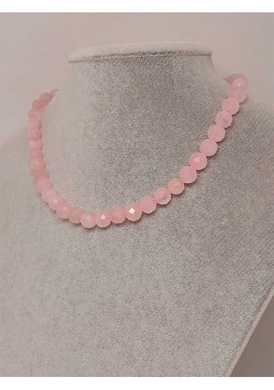 Pembe Kuvars Taşı Faset Kesim Kolye 8mm Sabit Klipsli