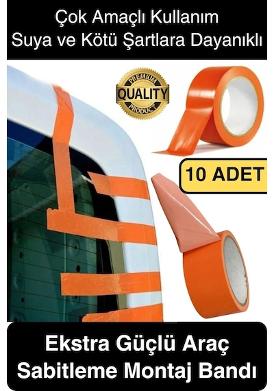 10 Adet İz Bırakmaz 50mmx30mt Araba Montaj Bandı Oto Araç Sabitleme Bant Ekstra Güçlü Suya Dayanıklı