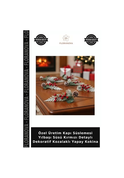 Özel Üretim Kapı Süslemesi Yılbaşı Süsü Kırmızı Detaylı Dekoratif Kozalaklı Yapay Kokina Çok Renkli