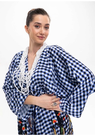 Mayovera Kimono Kaktüs Tasarım Mavi