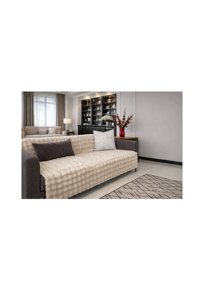 Peluş Koltuk Örtüsü 175x215 Cm Bubble Kaymaz Kanepe Örtüsü, Çekyat Örtüsü Krem