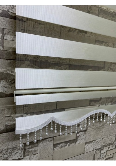 Bambu Acık Krem Renk Zebra Perde (Etek Boncuklu)