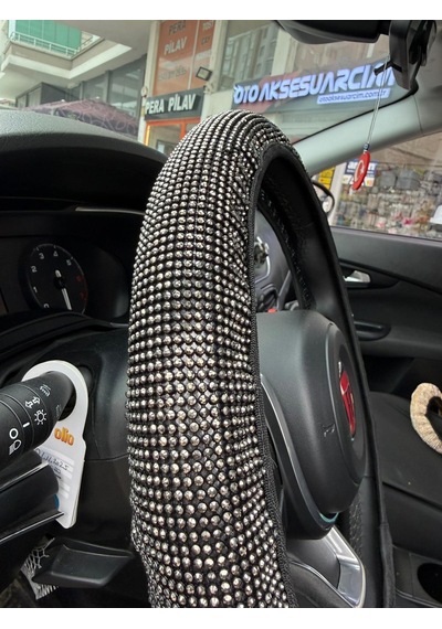 Parlak Kristal Taşlı Geçme Direksiyon Kılıfı 38 Cm Füme 0