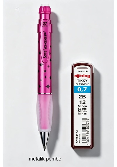 0.7 Mm Serve Deep Uçlu Kalem + 0.7 Rotring Uç Seti Pembe