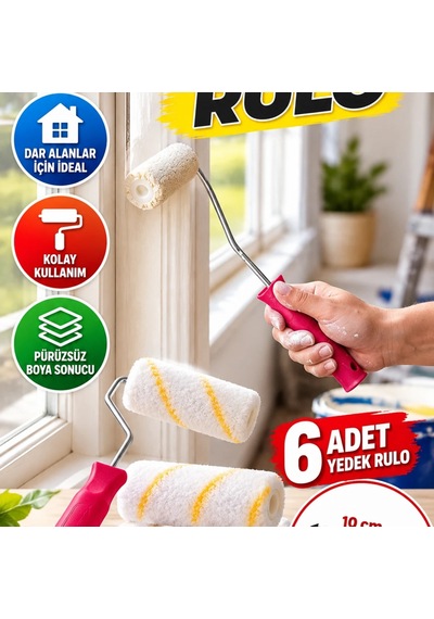 10 Cm Mini Boya Rulosu Seti Dar Alanlar İçin 6 Adet Yedek Rulolu