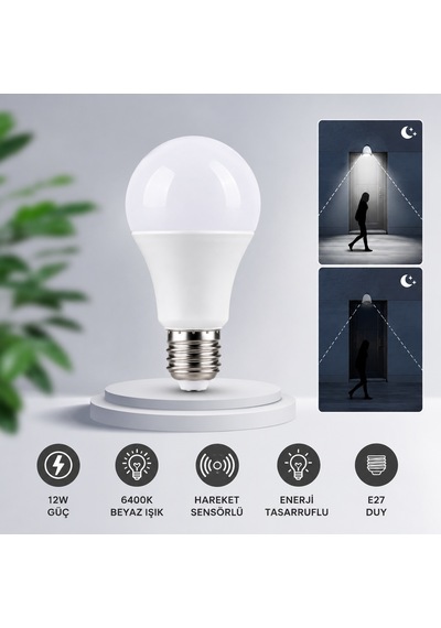 Ct-4259 12w Sensörlü Led Ampul 6400k Beyaz Işık Hareket Sensörlü Otomatik Hareket Algılayıcılı