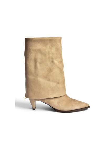 Fox Shoes Z820484202 Vizon Süet Kalın Topuklu Foldover Bot